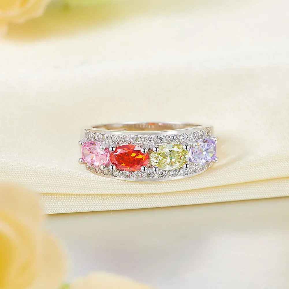 Wedding Band Multi-Color Stone Anniversary Solid 925 Sterling Silver Ring