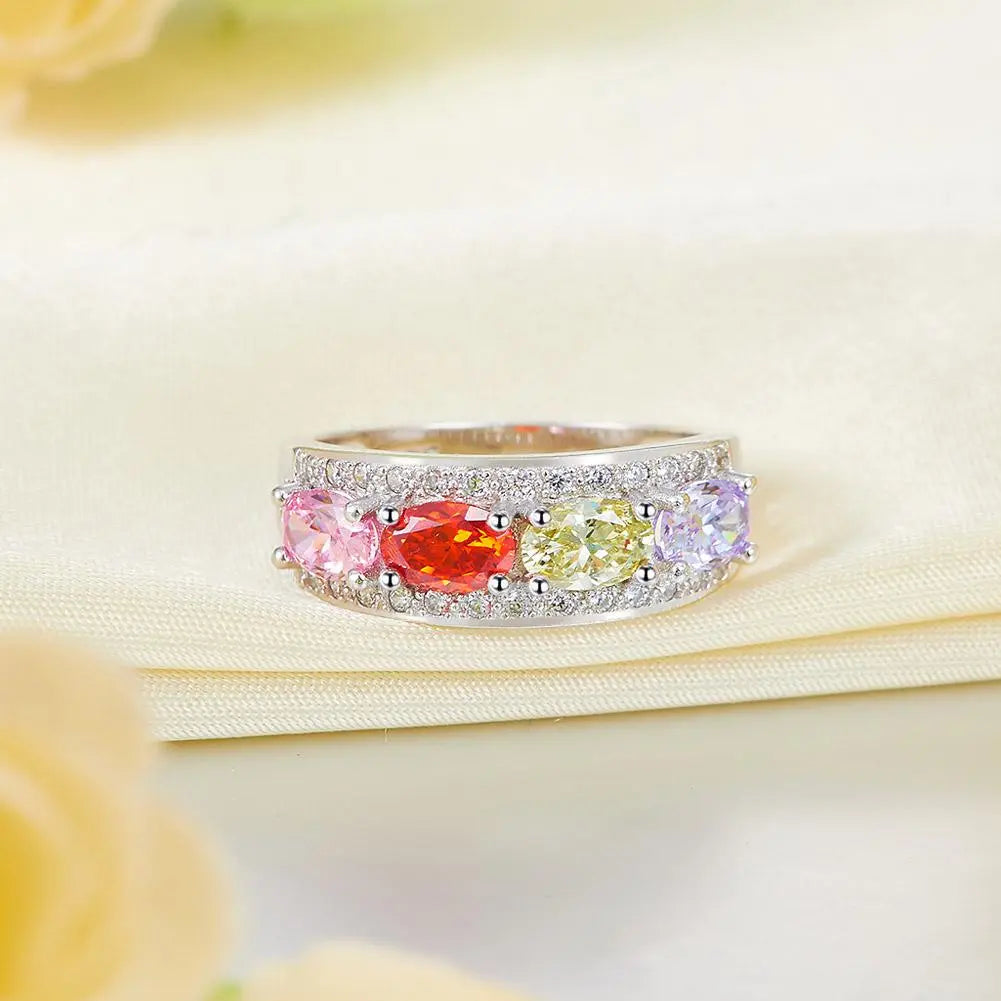 Wedding Band Multi-Color Stone Anniversary Solid 925 Sterling Silver Ring limanilondon