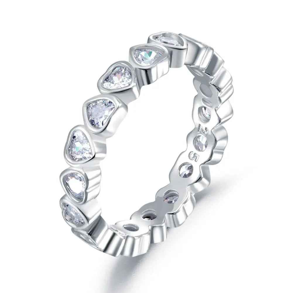 Eternity Wedding Band Heart Solid 925 Sterling Silver Stacking Ring Jewelry