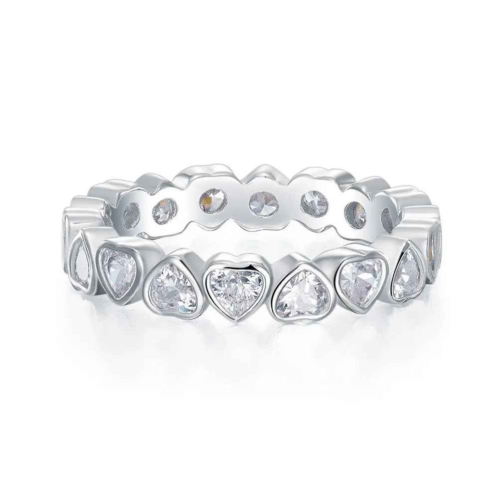 Eternity Wedding Band Heart Solid 925 Sterling Silver Stacking Ring Jewelry