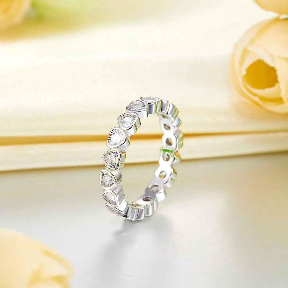 Eternity Wedding Band Heart Solid 925 Sterling Silver Stacking Ring Jewelry