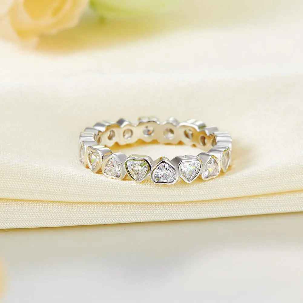 Eternity Wedding Band Heart Solid 925 Sterling Silver Stacking Ring Jewelry