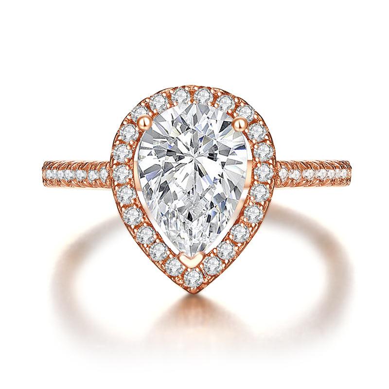 2 Ct Pear Cut Sterling 925 Silver Rose Gold Plated Ring Wedding Promise Ring