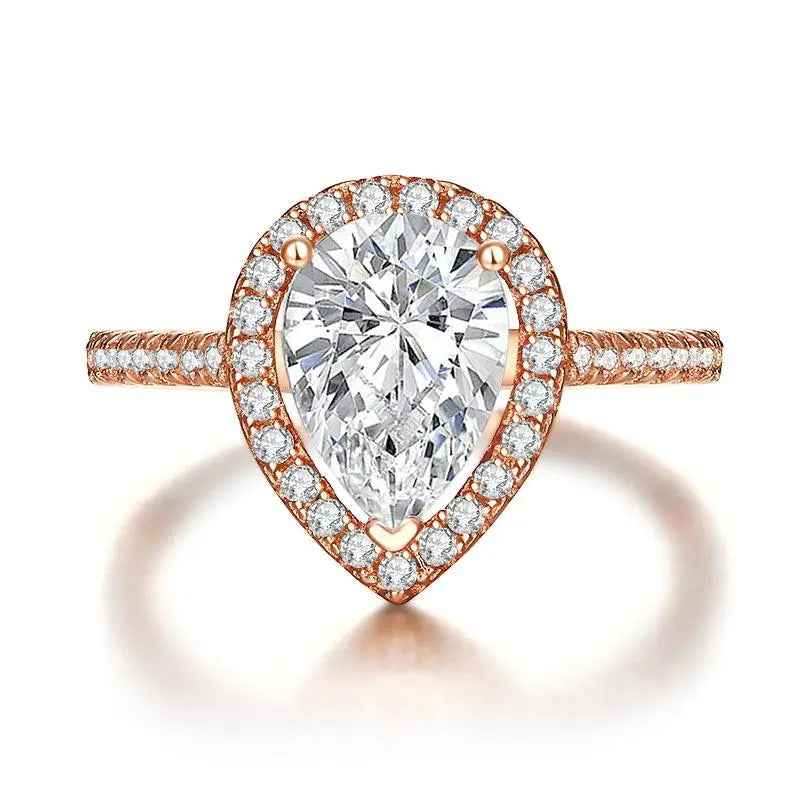 2 Ct Pear Cut Sterling 925 Silver Rose Gold Plated Ring Wedding Promise Ring