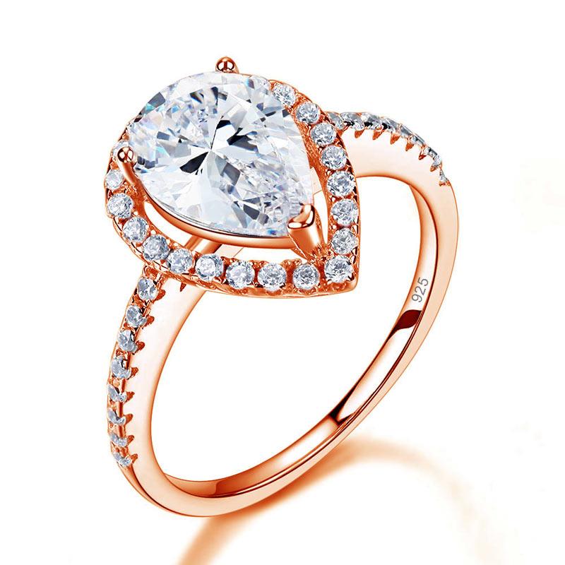 2 Ct Pear Cut Sterling 925 Silver Rose Gold Plated Ring Wedding Promise Ring