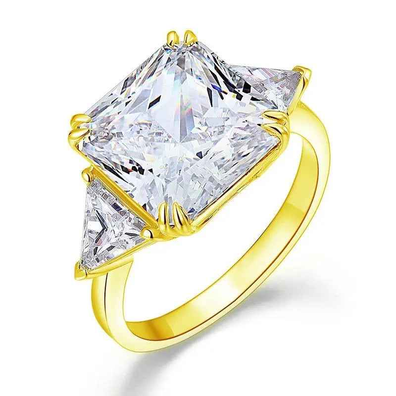 Solid 925 Sterling Silver Three-Stone Luxury Ring 8 Carat Created Diamond Ring