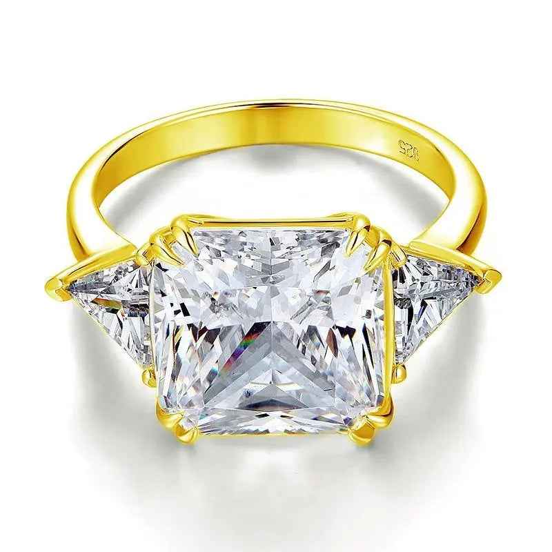 Solid 925 Sterling Silver Three-Stone Luxury Ring 8 Carat Created Diamond Ring