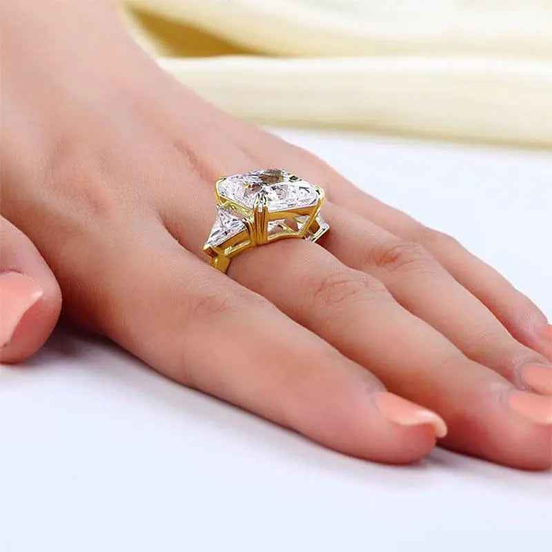 Solid 925 Sterling Silver Three-Stone Luxury Ring 8 Carat Created Diamond Ring