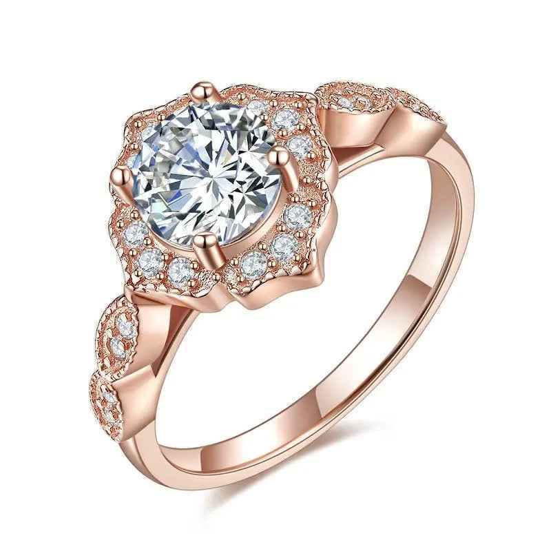 Vintage Style Art Deco Ring Solid 925 Sterling Silver Rose Gold Plated 1 Carat