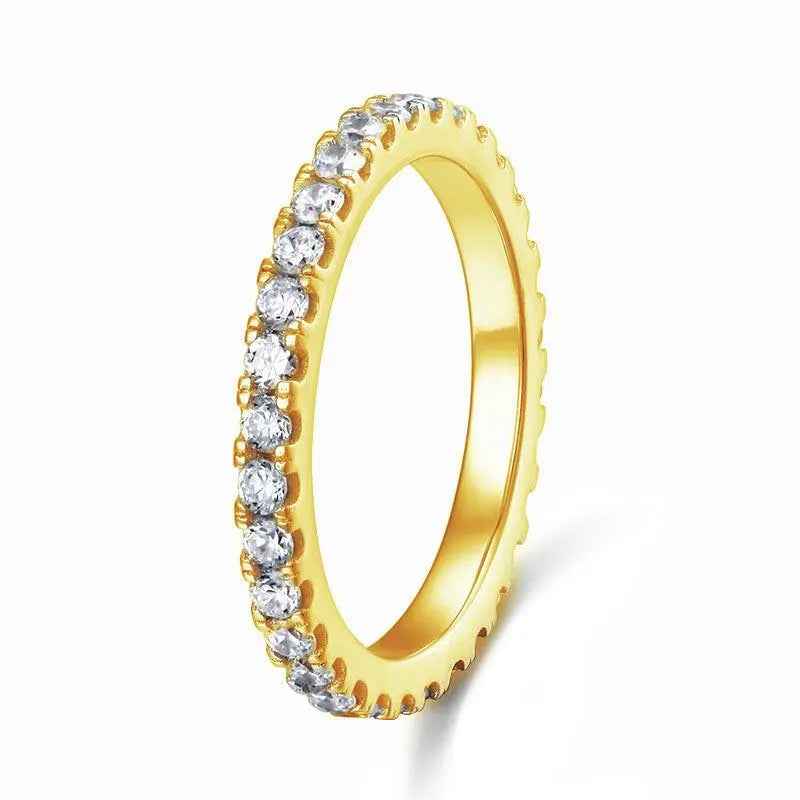 Eternity Band Created Diamond Solid Sterling 925 Silver Yellow Gold Plated Wedding Band