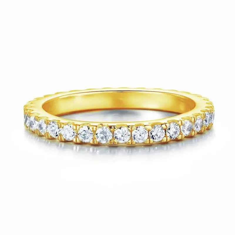 Eternity Band Created Diamond Solid Sterling 925 Silver Yellow Gold Plated Wedding Band