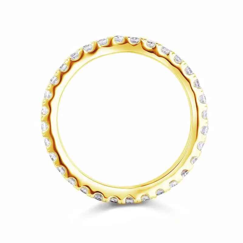 Eternity Band Created Diamond Solid Sterling 925 Silver Yellow Gold Plated Wedding Band
