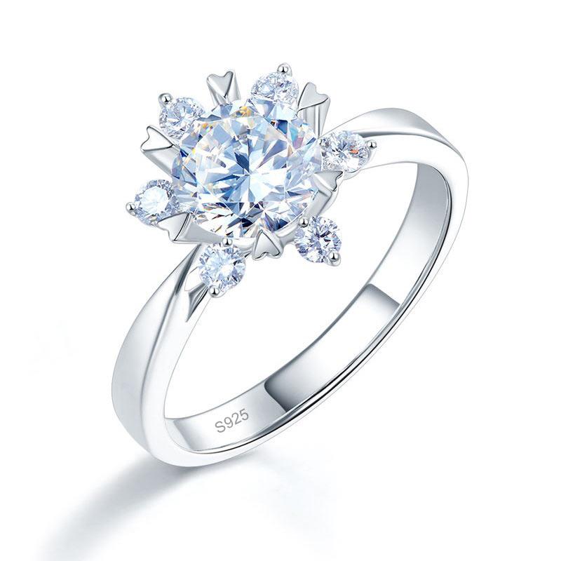 1 Carat Moissanite Diamond Flower Engagement 925 Sterling Silver Ring