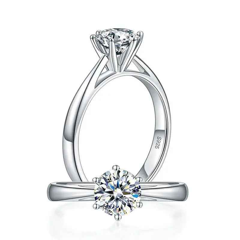 1 Carat Moissanite Engagement Ring | Classic 6 Claw | Sterling Silver