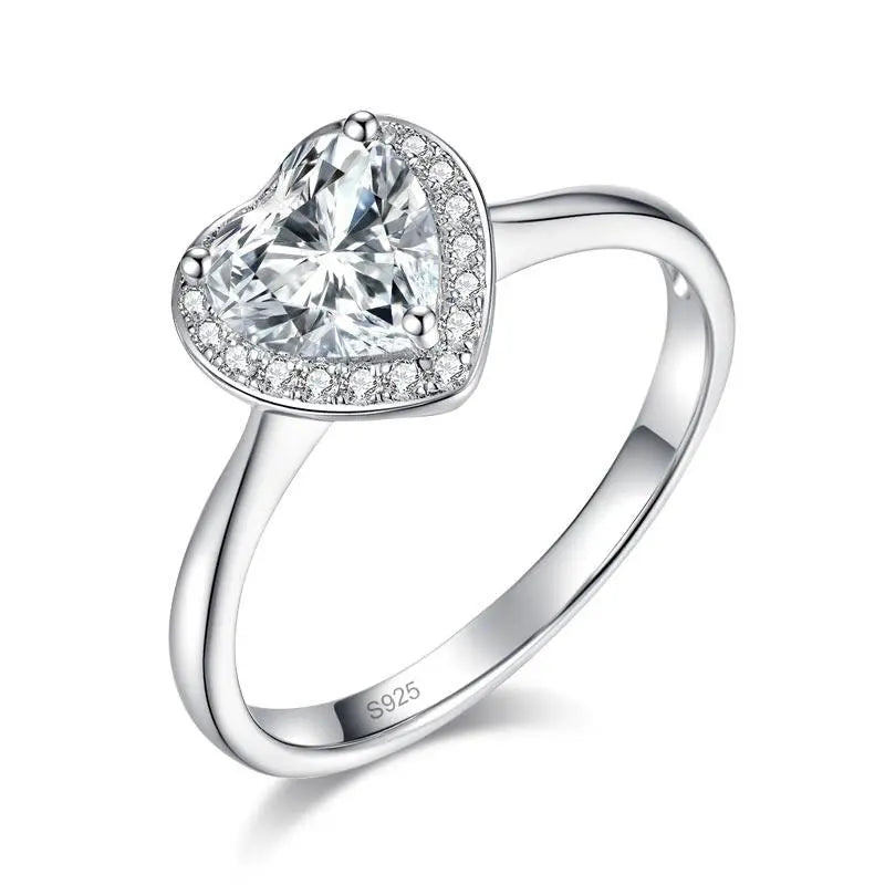 Heart Halo 1 Carat Moissanite Diamond Ring Engagement 925 Sterling Silver limanilondon
