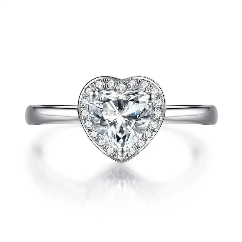 Heart Halo 1 Carat Moissanite Diamond Ring Engagement 925 Sterling Silver limanilondon