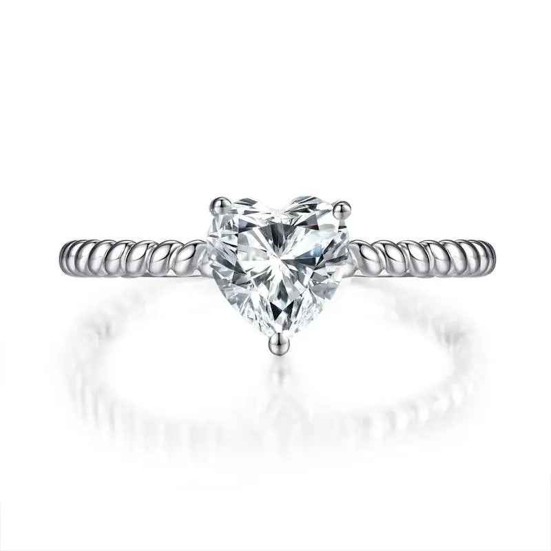 1 Carat Heart Moissanite Engagement Ring | Sterling Silver