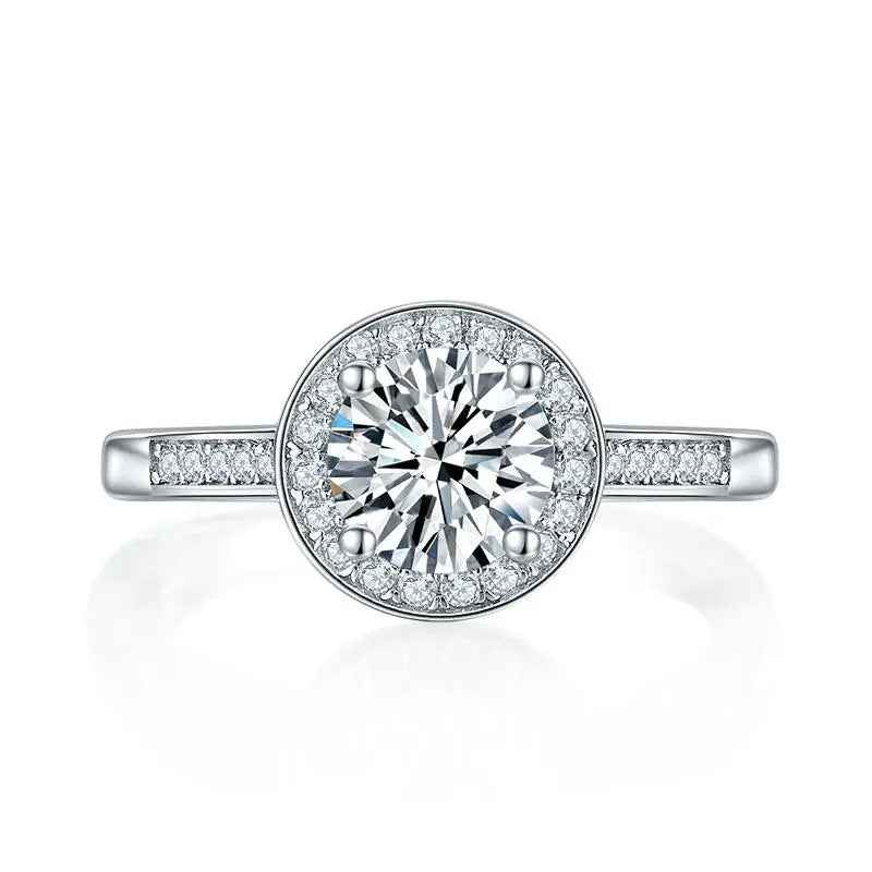 1 Carat Moissanite Halo Engagement Ring | Sterling Silver