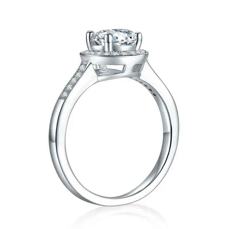 1 Carat Moissanite Halo Engagement Ring | Sterling Silver