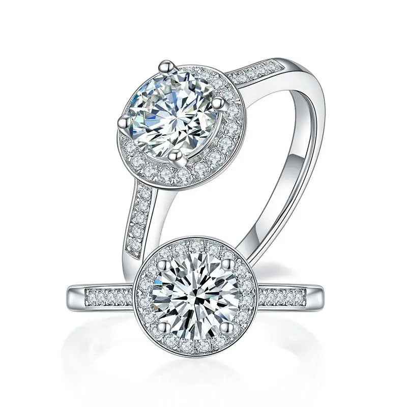 1 Carat Moissanite Halo Engagement Ring | Sterling Silver