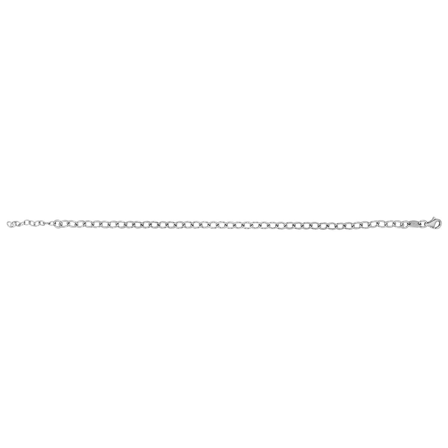Sterling Silver Ladies Oval Cable Rhodium Plated Bracelet 7.5"