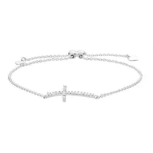 Sterling Silver Ladies CZ Cross Pull Style Bracelet