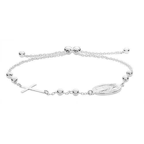 Sterling Silver Ladies Rosary Pull Style Bracelet