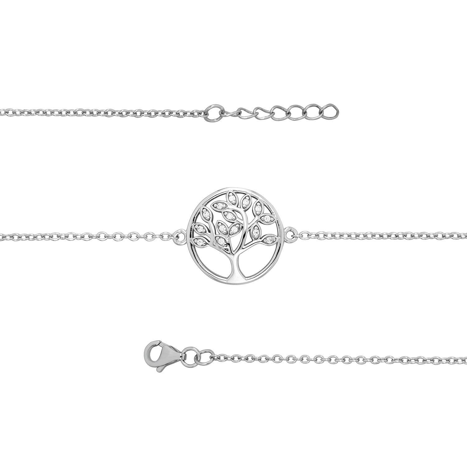 Sterling Silver Ladies CZ Tree of Life Bracelet