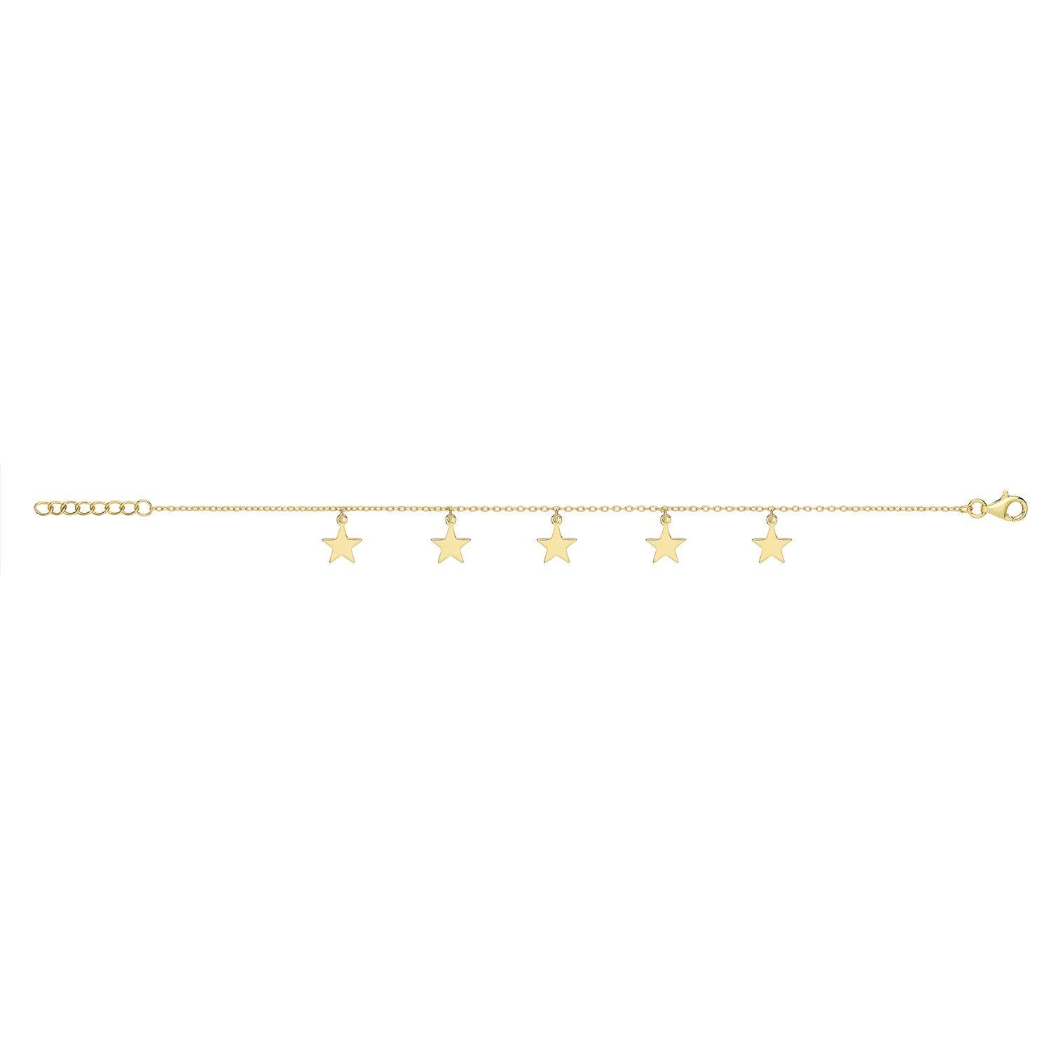 Sterling Silver Ladies Yellow Gold Plated Star Charms Bracelet