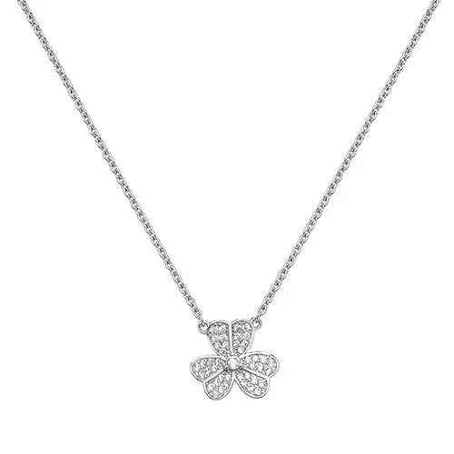 Sterling Silver Ladies Rhodium Plated CZ Shamrock Necklet