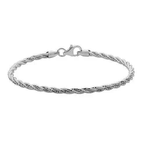 Sterling Silver Ladies Rhodium Plated Plaited Bracelet