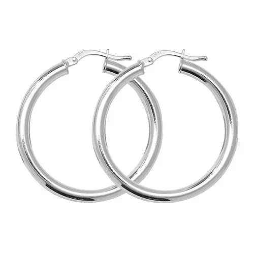 925 Sterling Silver 25mm Plain Hoop Earrings