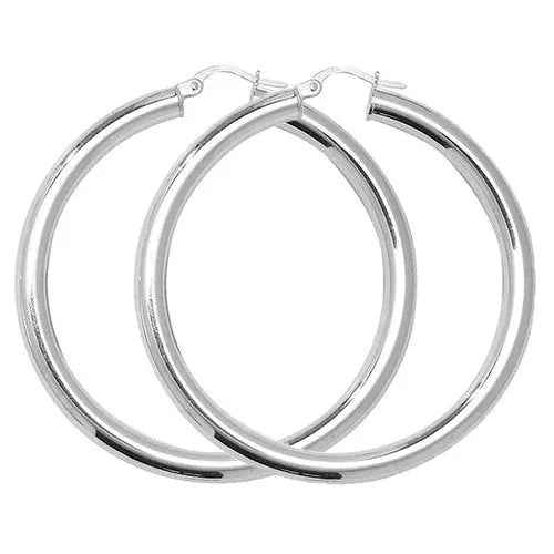 925 Sterling Silver 40mm Plain Hoop Earrings