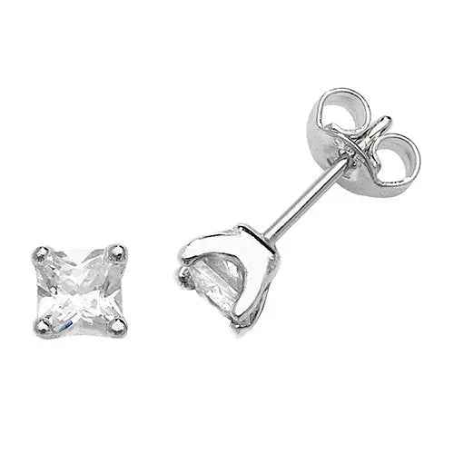 Sterling Silver Square CZ Stud Earrings