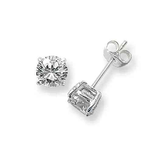 925 Sterling Silver 6mm Round Cubic Zirconia Stud Earrings