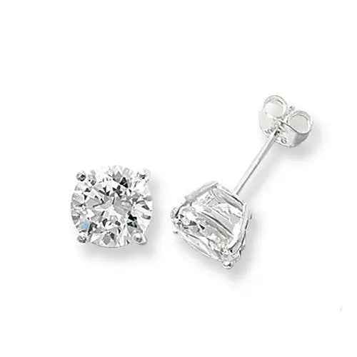 925 Sterling Silver 8mm Round Cubic Zirconia Stud Earrings