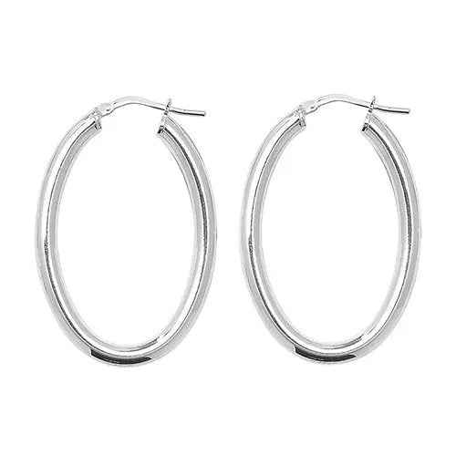925 Sterling Silver Oval Plain Hoop Earrings