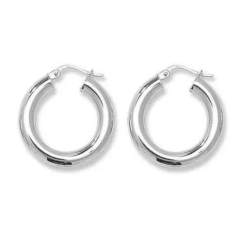 925 Sterling Silver 15mm Plain Hoop Earrings