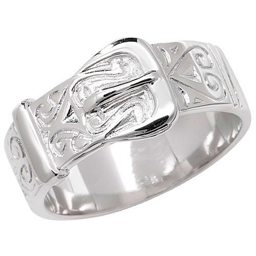 925 Sterling Silver Solid Men's Buckle Patterned Ring O-Z Sizes - Gift Boxed