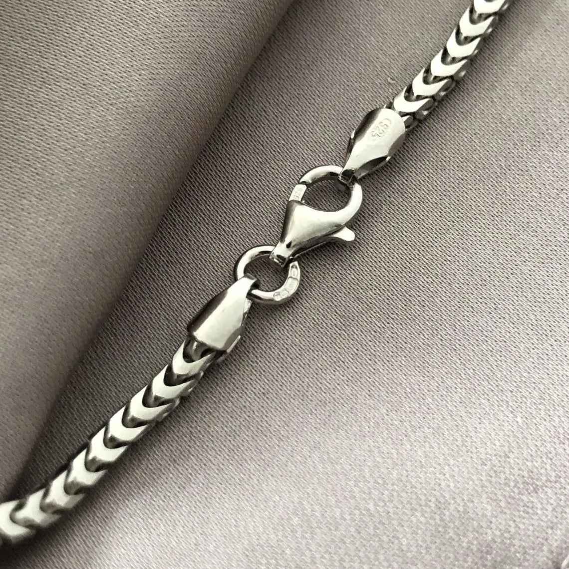 Silver Franco Chain - Men’s chain sterling silver 925 Hallmark - Gift Boxed Silver Chain 16"-30" 3MM