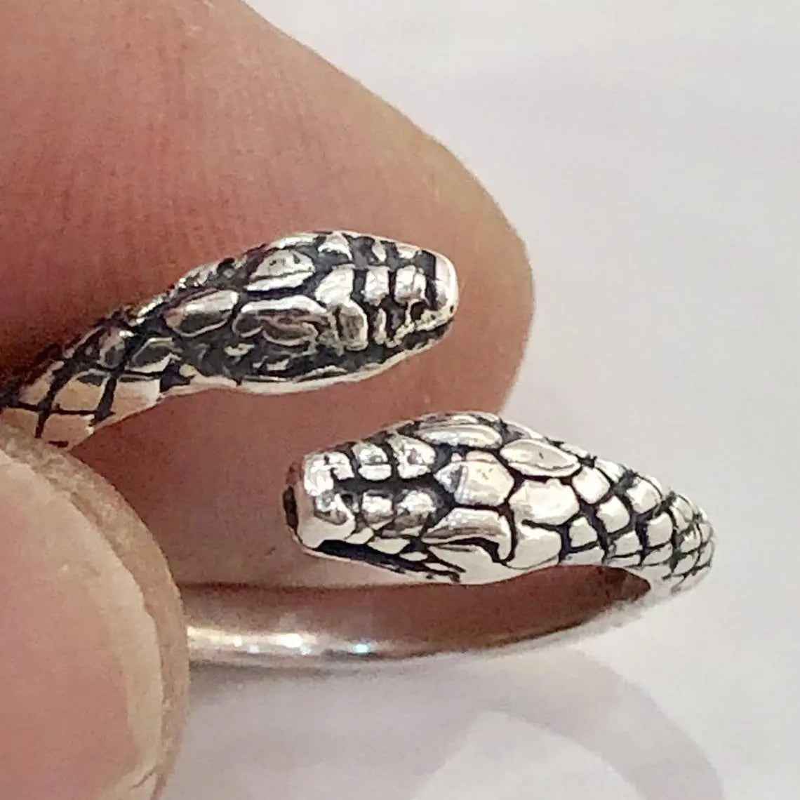 Sterling silver snake ring snake face double snake Adjustable snake ring