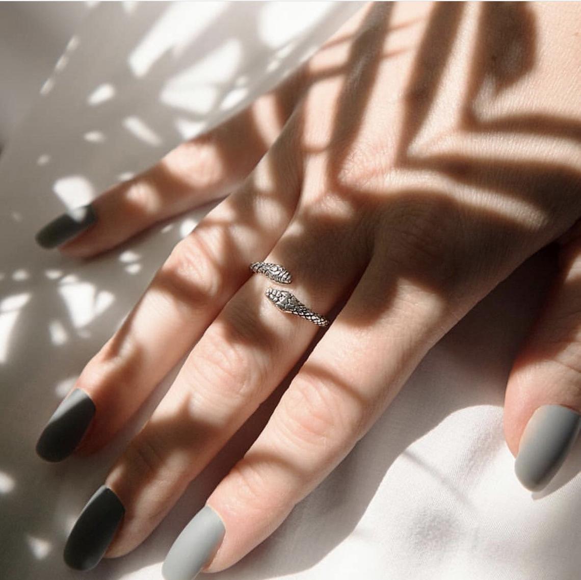 Sterling silver snake ring snake face double snake Adjustable snake ring