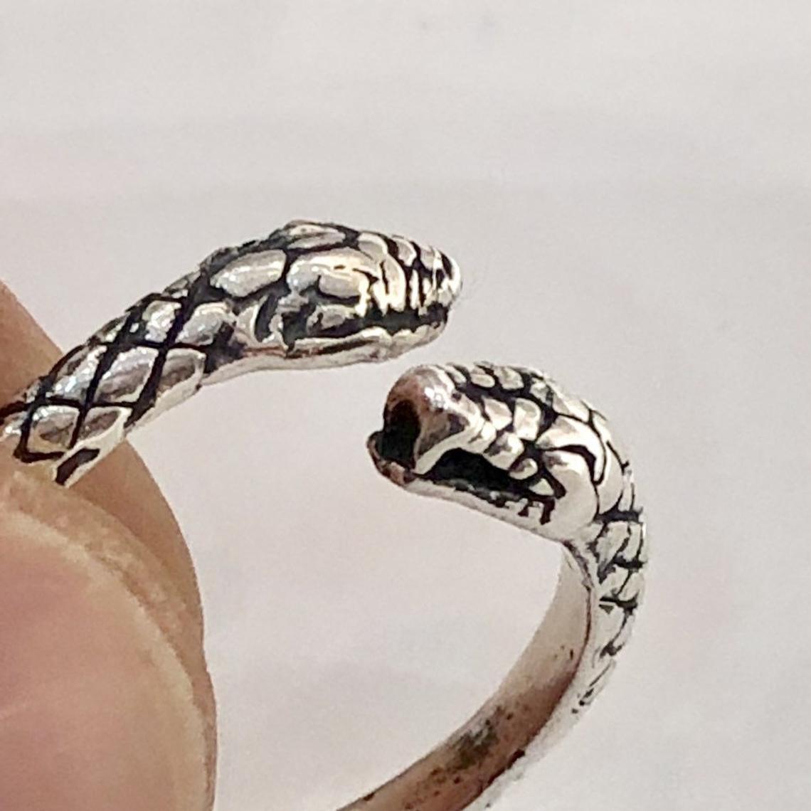 Sterling silver snake ring snake face double snake Adjustable snake ring