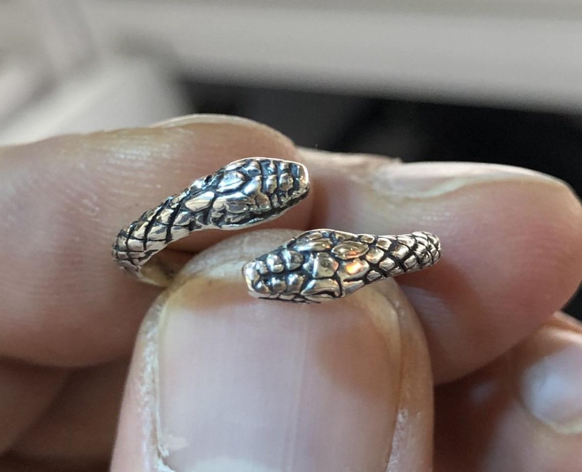 Sterling silver snake ring snake face double snake Adjustable snake ring