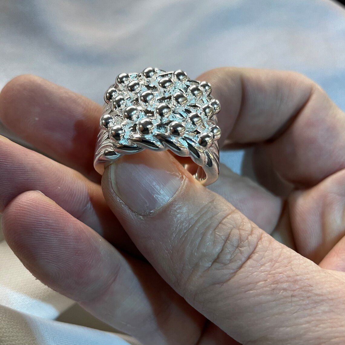 925 Sterling Silver Mens Five Row Keeper Ring S-Z3 Size