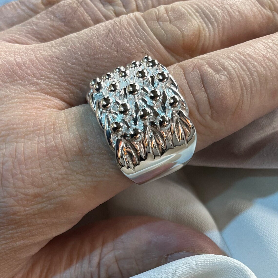 925 Sterling Silver Mens Five Row Keeper Ring S-Z3 Size