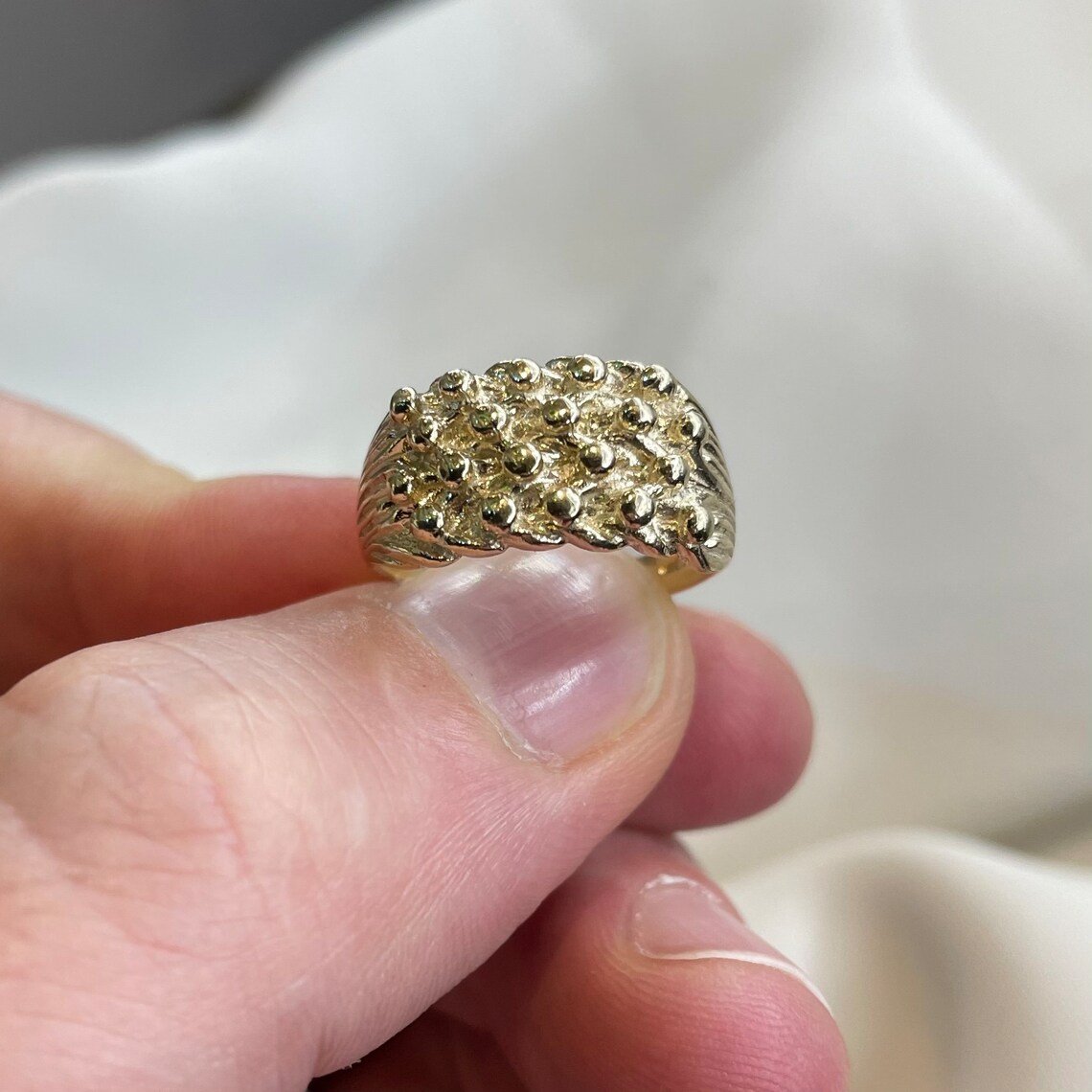 375 9ct Gold Mens Ring Unisex Gold Four Row Keeper Ring L-Z Sizes