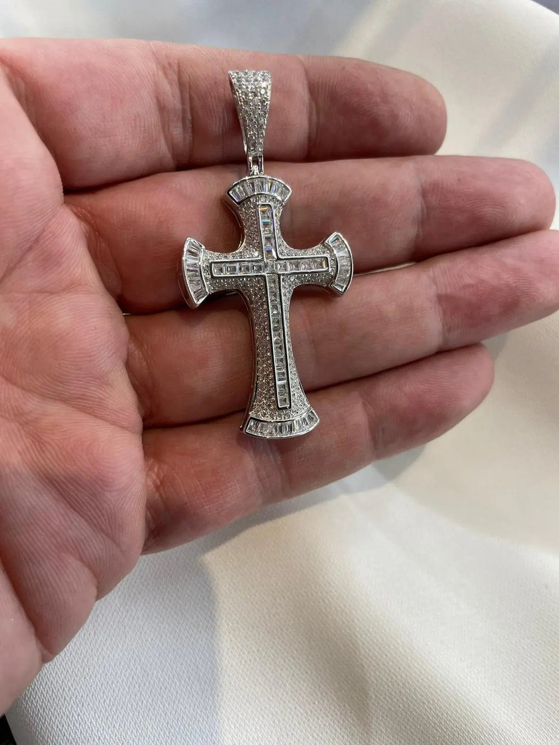 Sterling Silver Jesus Face Cross Pendant - Religious Gift (58mm) limanilondon