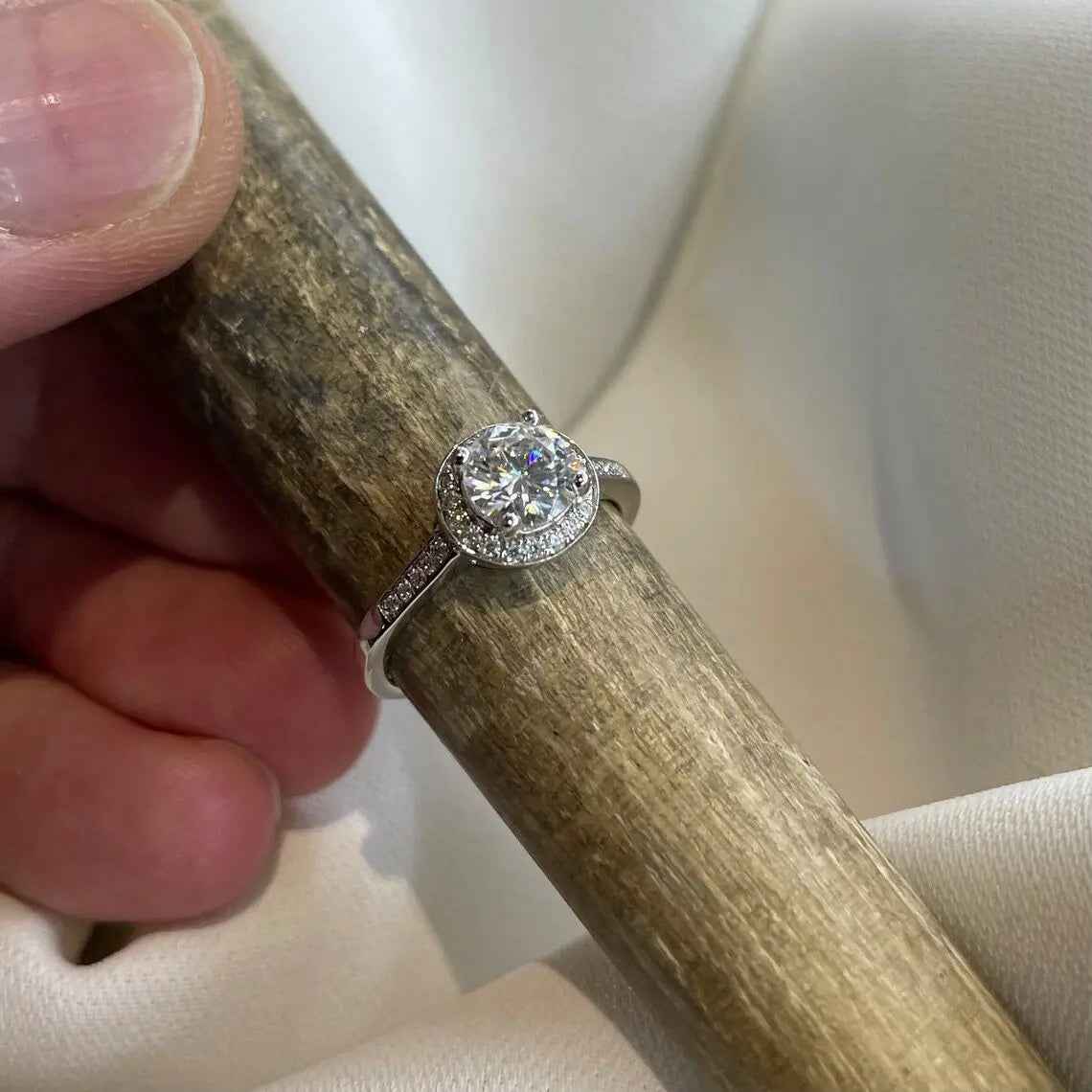 1 Carat Moissanite Halo Engagement Ring | Sterling Silver