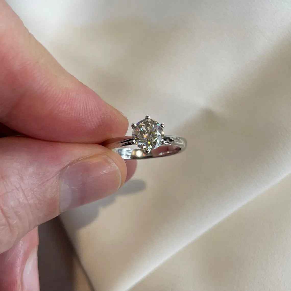1 Carat Moissanite Engagement Ring | Classic 6 Claw | Sterling Silver